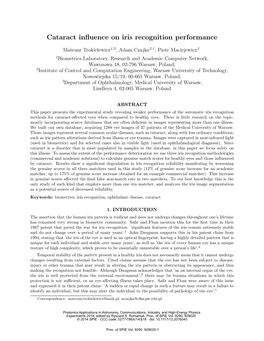 Cataract Influence on Iris Recognition Performance