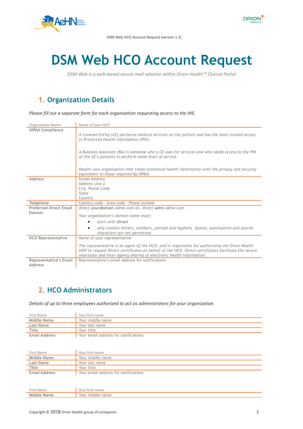 DSM Web HCO Account Request