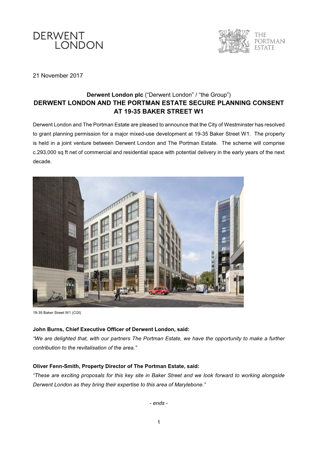 Derwent London and the Portman Estate Secure Planning Consent at 19-35 Baker Street W1