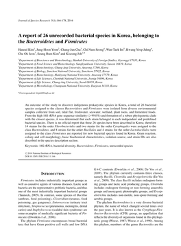 A Report of 26 Unrecorded Bacterial Species in Korea, Belonging to the Bacteroidetes and Firmicutes