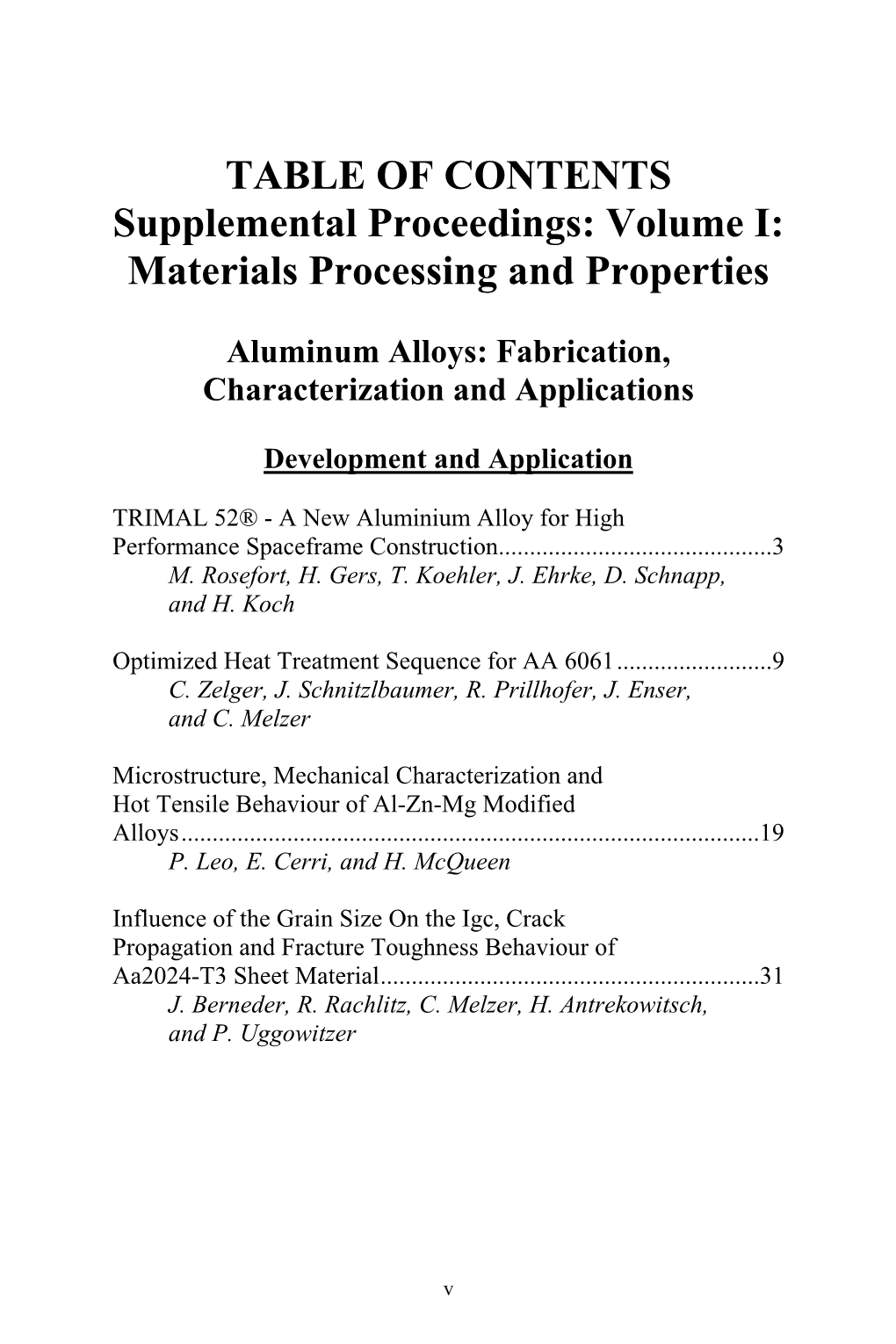 Materials Processing and Properties Aluminum Alloys