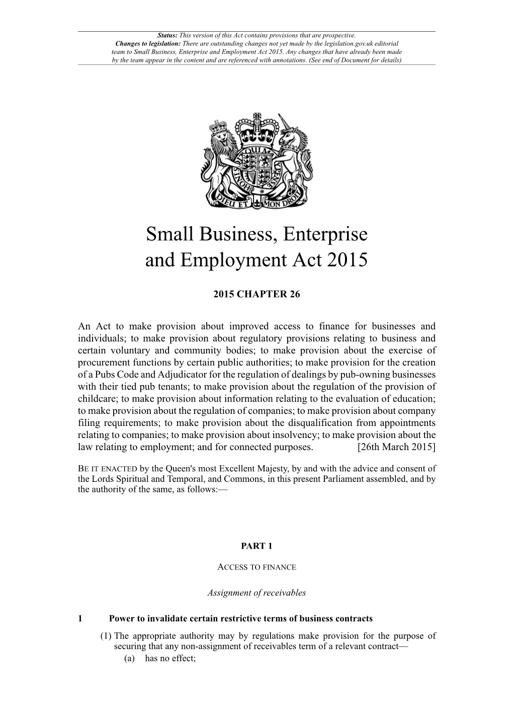 Small Business, Enterprise and Employment Act 2015