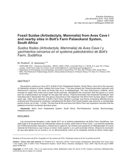 (Artiodactyla, Mammalia) De Aves Cave I Y Yacimientos Cercanos En El Systema Paleokárstico De Bolt's Farm, Su