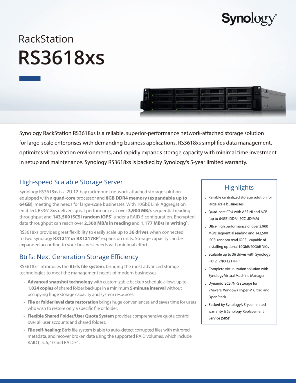 Synology Rackstation RS3618XS Datasheet