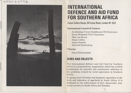 INTERNATIONAL DEFENCE and AID FUND for SOUTHERN AFRICA Canon Collins House, 64 Essex Road, London N1 8LR