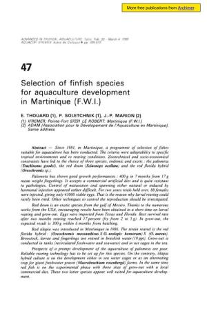 Selection of Finfish Species for Aquaculture Development in Martinique (F.W.I.)