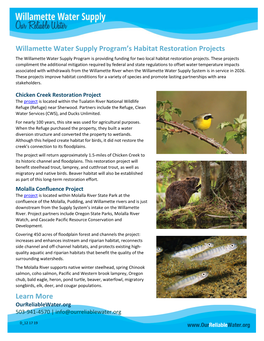 Habitat Restoration Projects the Willamette Water Supply Program Is Providing Funding for Two Local Habitat Restoration Projects