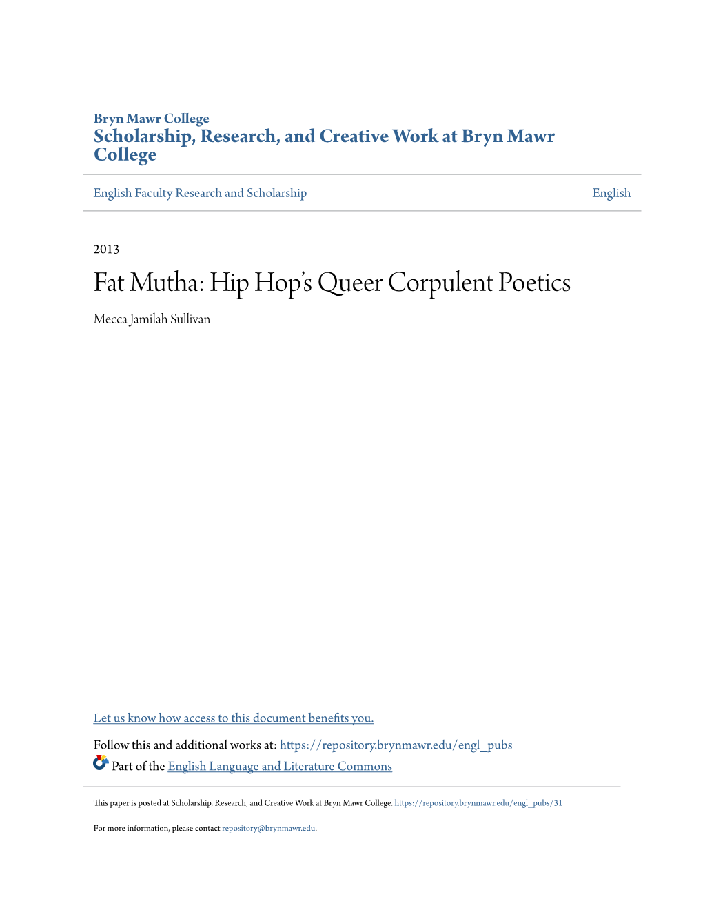 Fat Mutha: Hip Hop's Queer Corpulent Poetics