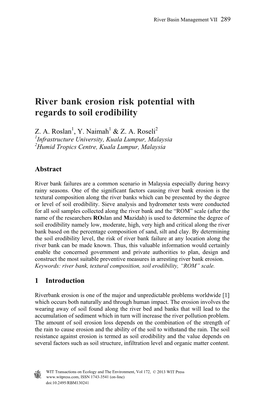 River Bank Erosion Risk Potential with Regards to Soil Erodibility