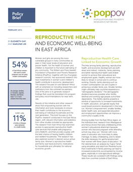 Policy Brief. Reproductive Health and Economic Well-Being in East Africa