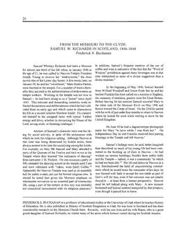 FROM the MISSOURI to the CLYDE: SAMUEL W. RICHARDS in SCOTLAND, 1846-1 848 Frederick S