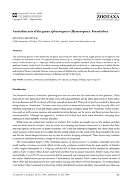 Zootaxa: Australian Ants of the Genus Aphaenogaster (Hymenoptera