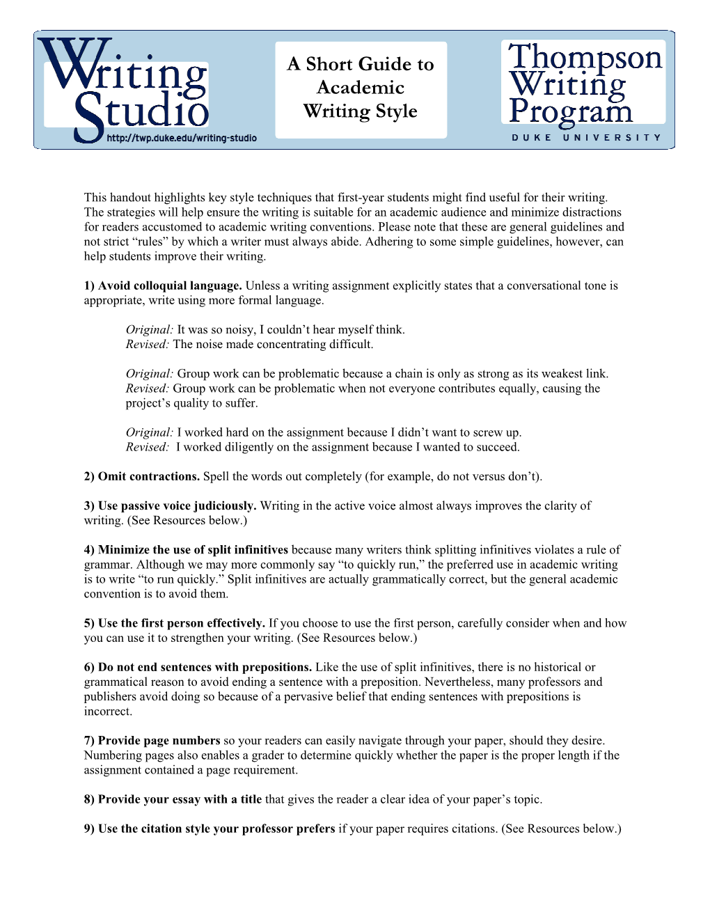A Short Guide to Academic Writing Style