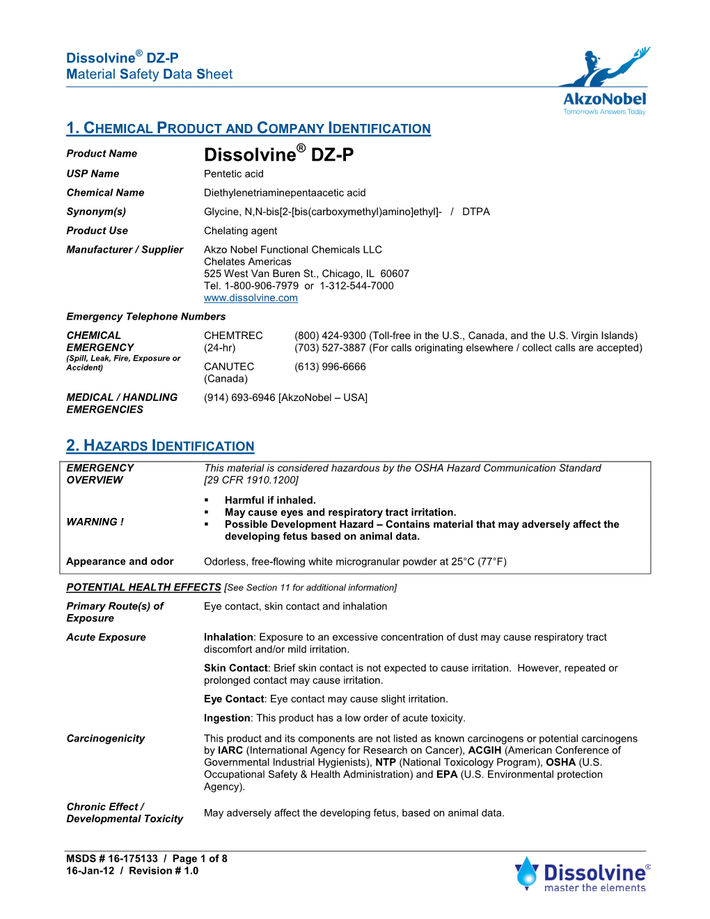 Dissolvine DZ-P MSDS