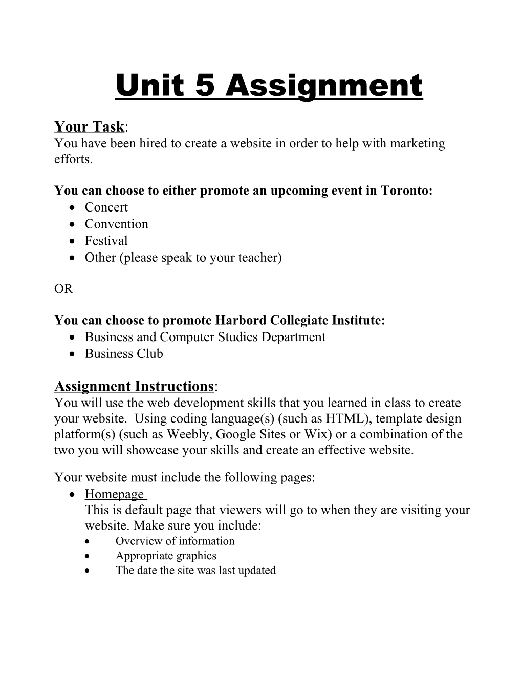 Assignment Instructions: You Are to Create a Website Using Dreamweaver About Your Favorite