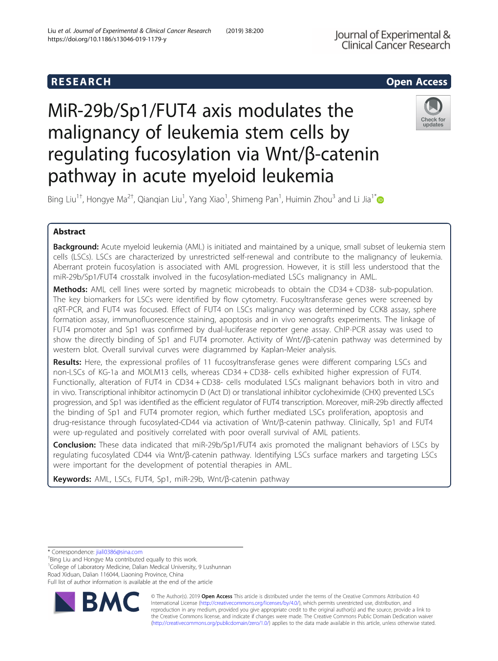 Mir-29B/Sp1/FUT4 Axis Modulates the Malignancy of Leukemia Stem