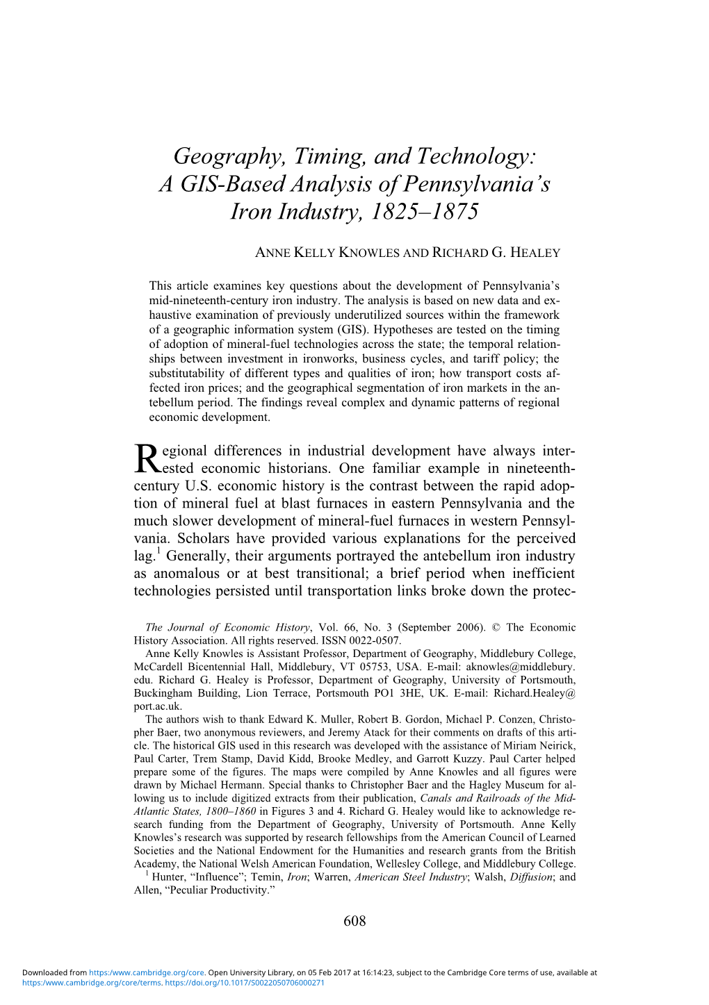 A GIS-Based Analysis of Pennsylvania's Iron Industry, 1825–