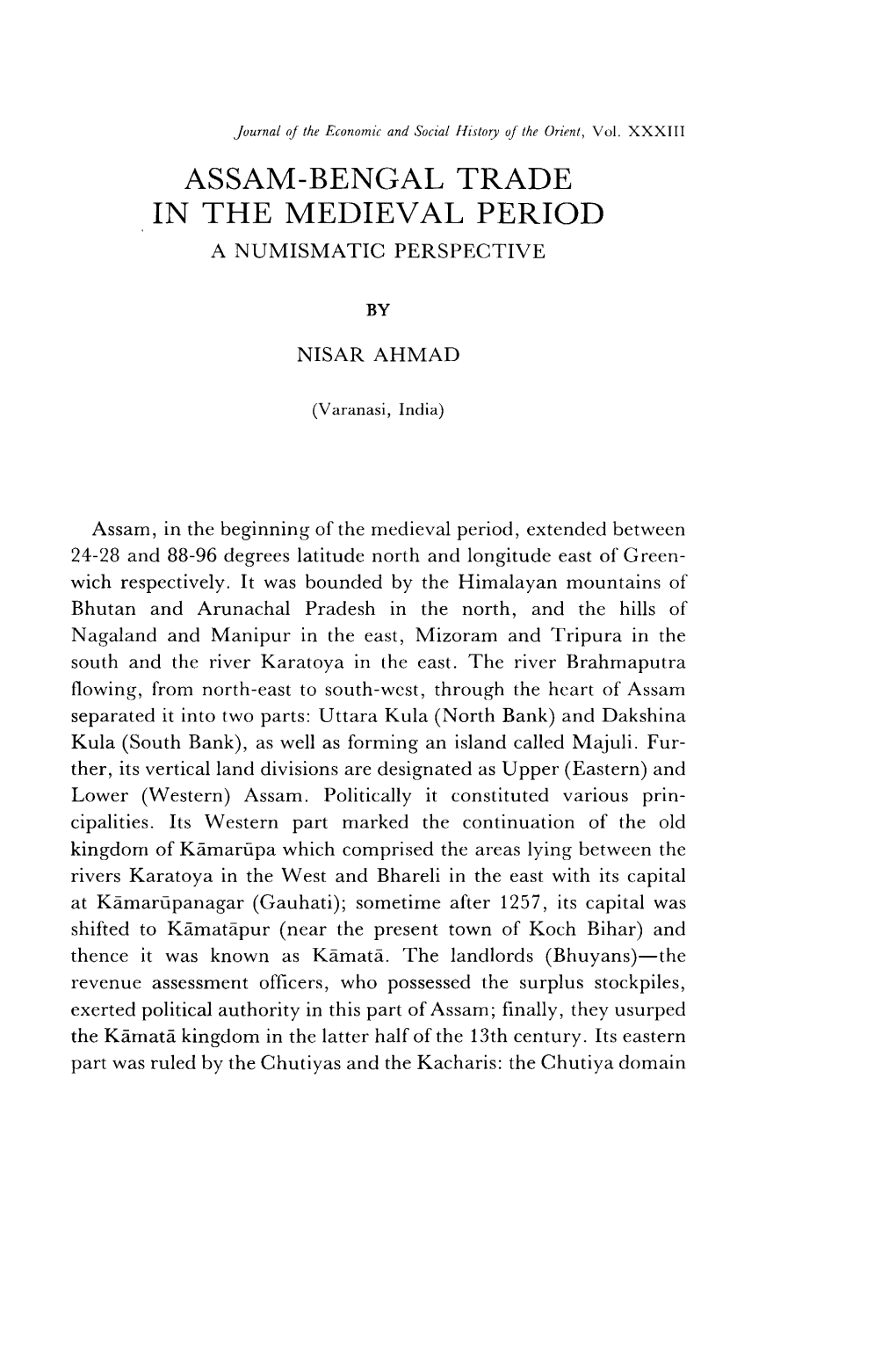 Assam-Bengal Trade in the Medieval Period A