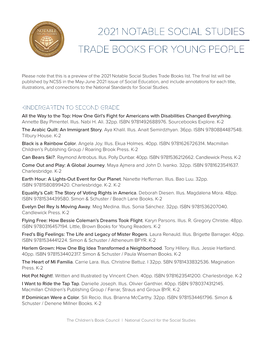 2021 Notable Social Studies Trade Books for Young People