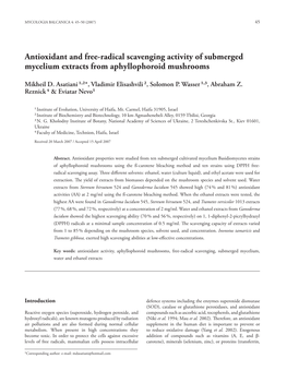 Antioxidant and Free-Radical Scavenging Activity of Submerged Mycelium Extracts from Aphyllophoroid Mushrooms