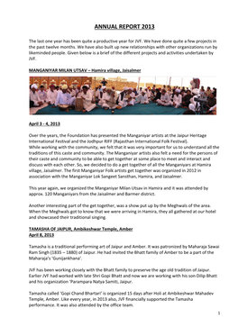 JVF Annual Report 2013