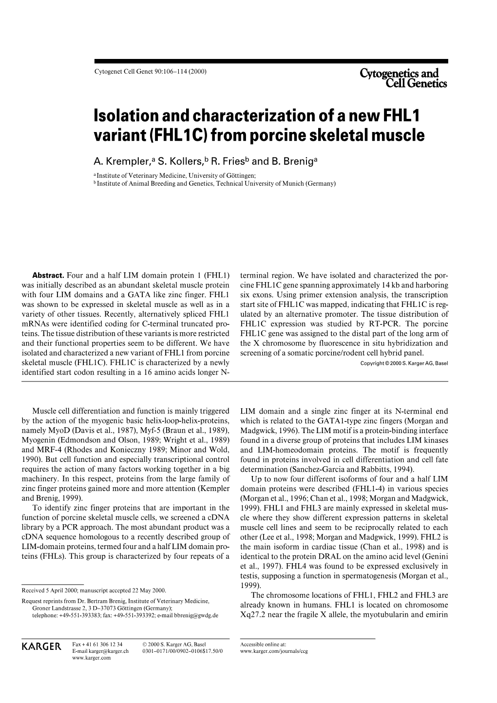 Isolation and Characterization of a New FHL1 Variant (FHL1C) from Porcine Skeletal Muscle