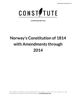 Norway's Constitution of 1814 with Amendments Through 2014