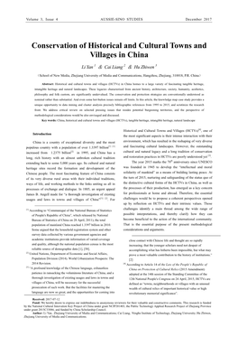 Conservation of Historical and Cultural Towns and Villages in China