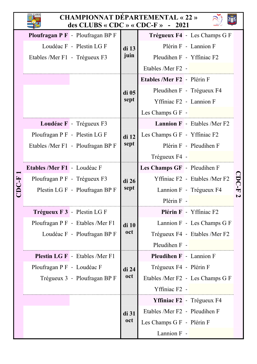 CHAMPIONNAT DÉPARTEMENTAL « 22 » Des CLUBS « CDC »