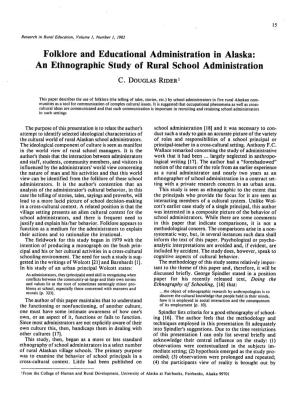 Folklore and Educational Administration in Alaska: an Ethnographic Study of Rural School Administration