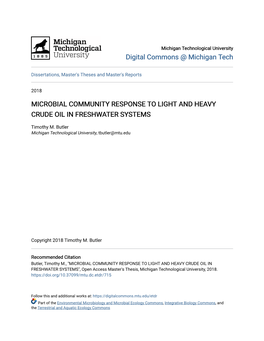 Microbial Community Response to Light and Heavy Crude Oil in Freshwater Systems