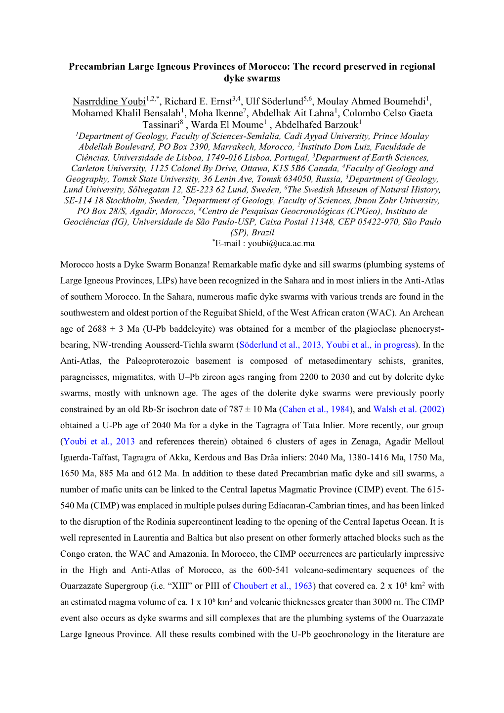 Precambrian Large Igneous Provinces of Morocco: the Record Preserved in Regional Dyke Swarms