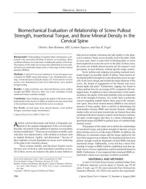 Biomechanical Evaluation of Relationship of Screw Pullout