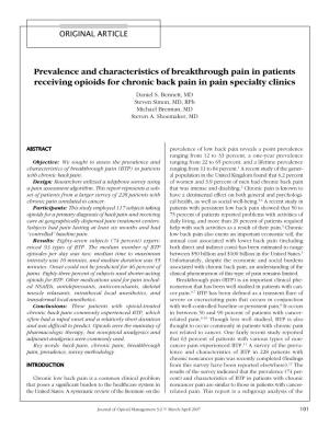 Prevalence and Characteristics of Breakthrough Pain in Patients Receiving Opioids for Chronic Back Pain in Pain Specialty Clinics Daniel S