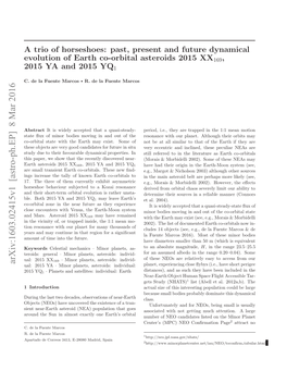 A Trio of Horseshoes: Past, Present and Future Dynamical Evolution of Earth