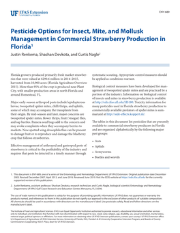 Pesticide Options for Insect, Mite, and Mollusk Management in Commercial Strawberry Production in Florida1 Justin Renkema, Shashan Devkota, and Curtis Nagle2