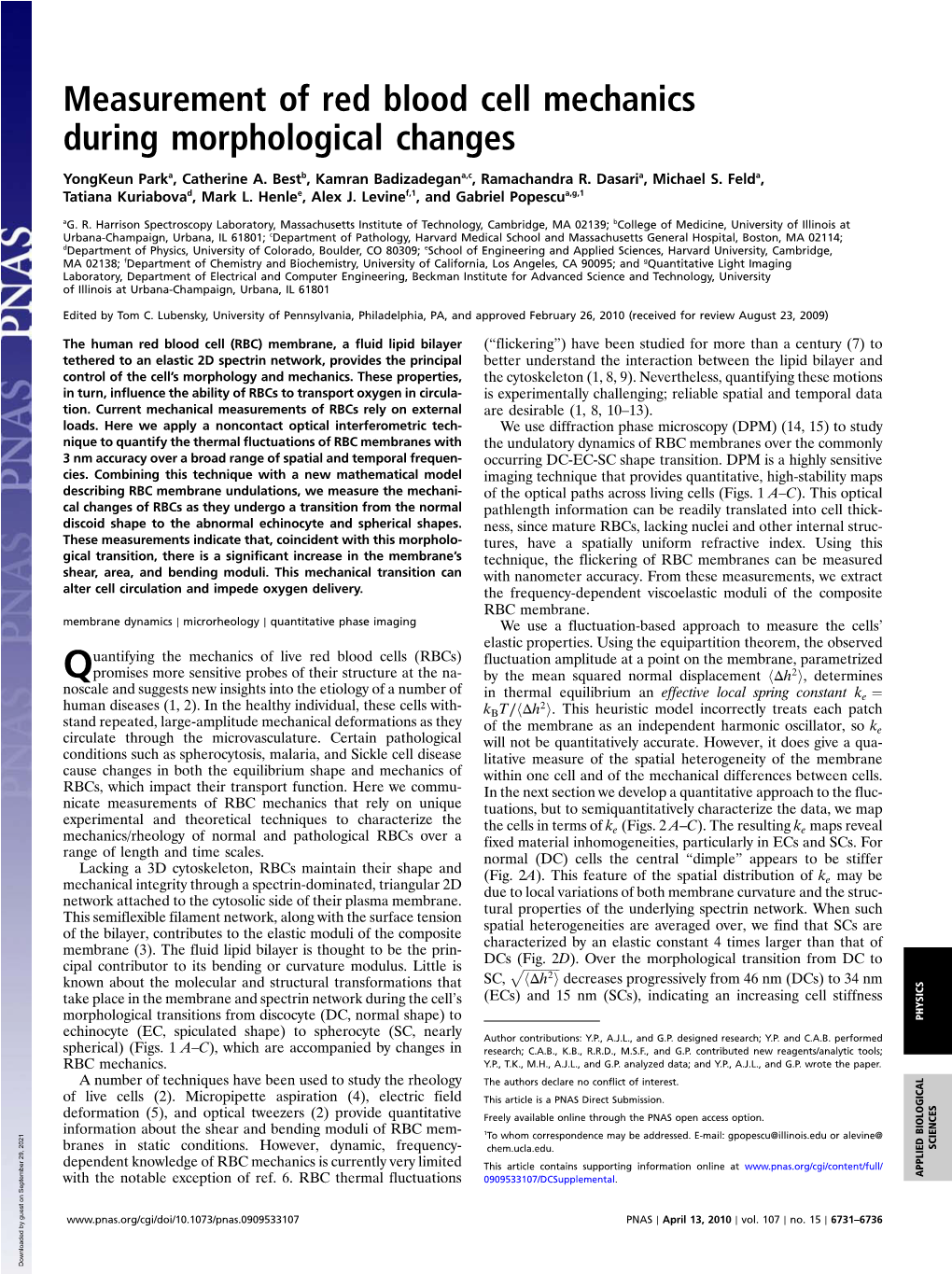 Measurement of Red Blood Cell Mechanics During Morphological Changes