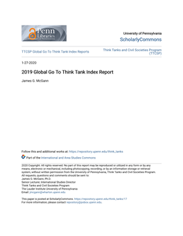 2019 Global Go to Think Tank Index Report