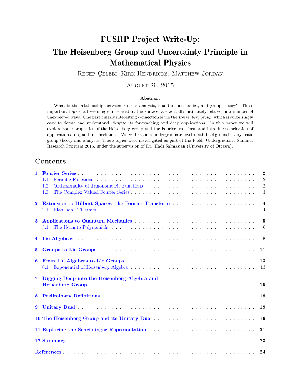 FUSRP Project Write-Up: the Heisenberg Group and Uncertainty