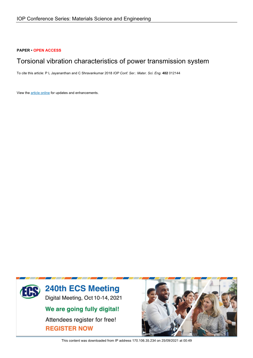 Torsional Vibration Characteristics of Power Transmission System