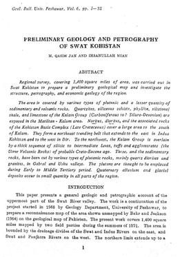 Preliminary Geology and Petrography of Swat Kohistan