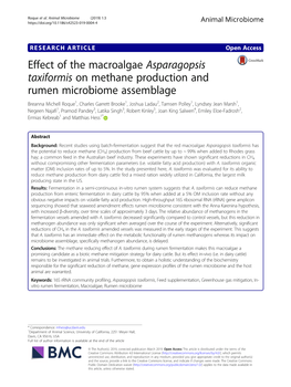 Effect of the Macroalgae Asparagopsis Taxiformis on Methane Production