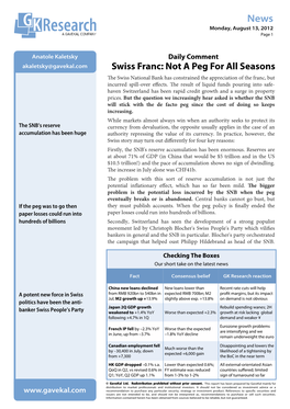 Swiss Franc: Not a Peg for All Seasons