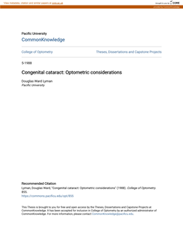 Congenital Cataract: Optometric Considerations