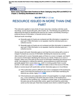 Resource Issued in More Than One Part