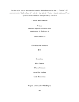 Christian Alborz Oldham a Thesis Submitted in Partial Fulfillment of The