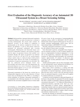 First Evaluation of the Diagnostic Accuracy of an Automated 3D Ultrasound System in a Breast Screening Setting