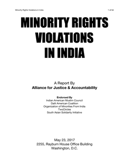 Minority Rights Violations in India 1 of 64 MINORITY RIGHTS VIOLATIONS in INDIA