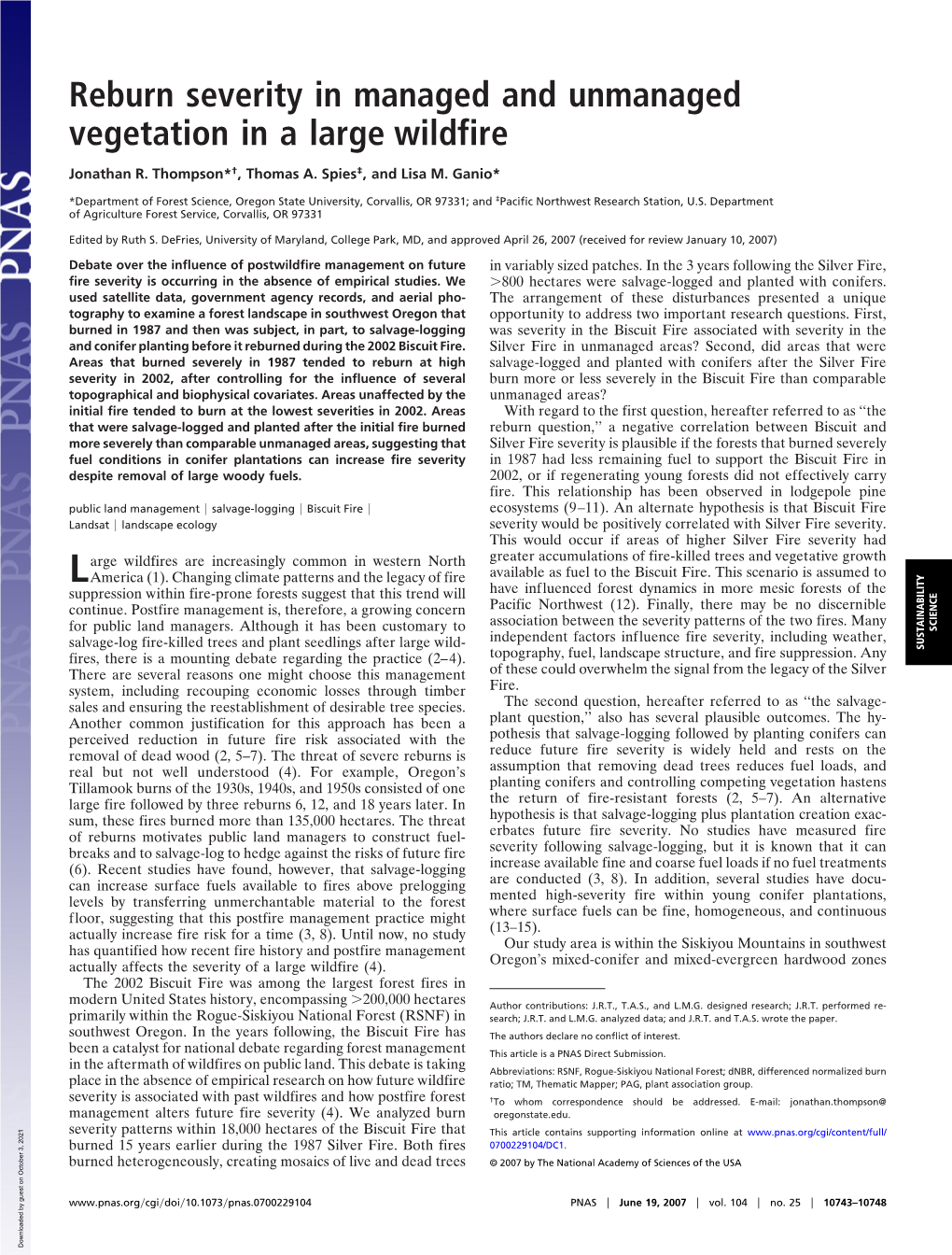 Reburn Severity in Managed and Unmanaged Vegetation in a Large Wildfire