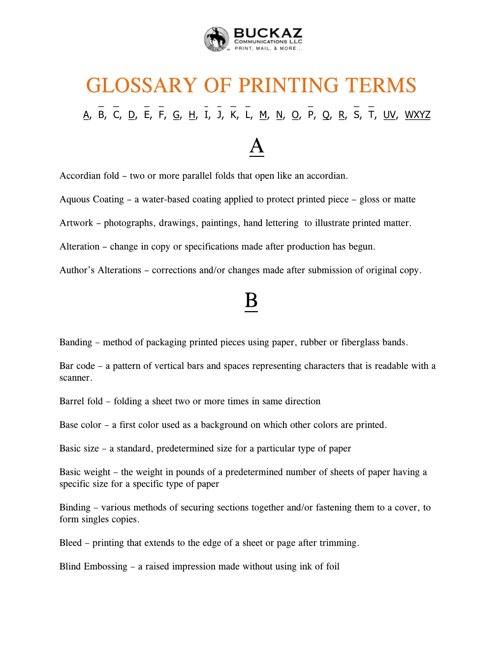 Printing Terminology